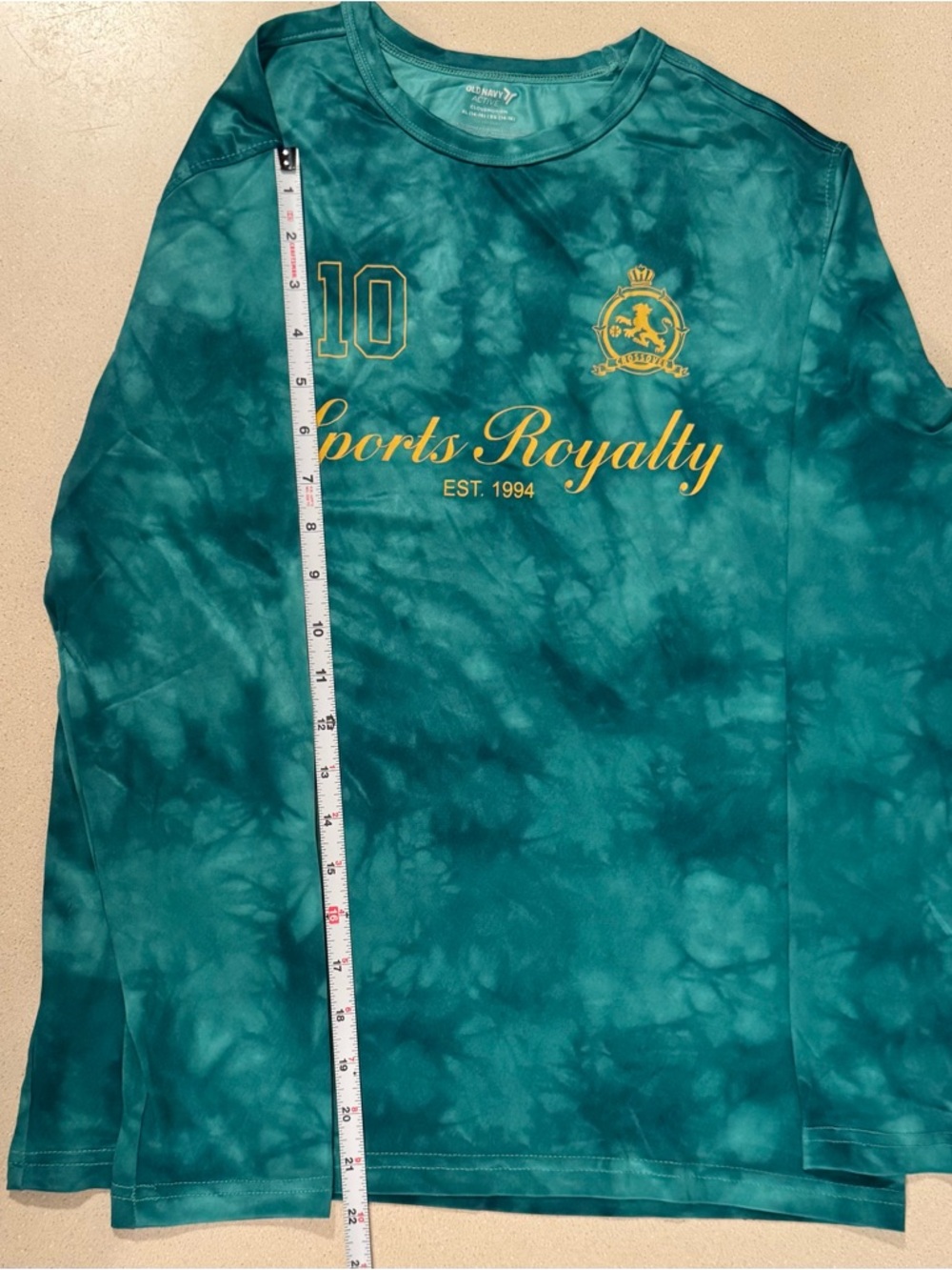 Old Navy Boys XL Long-Sleeve Tee with Gold Script Teal Tie-Dye Soccer Athletic - Picture 13 of 17